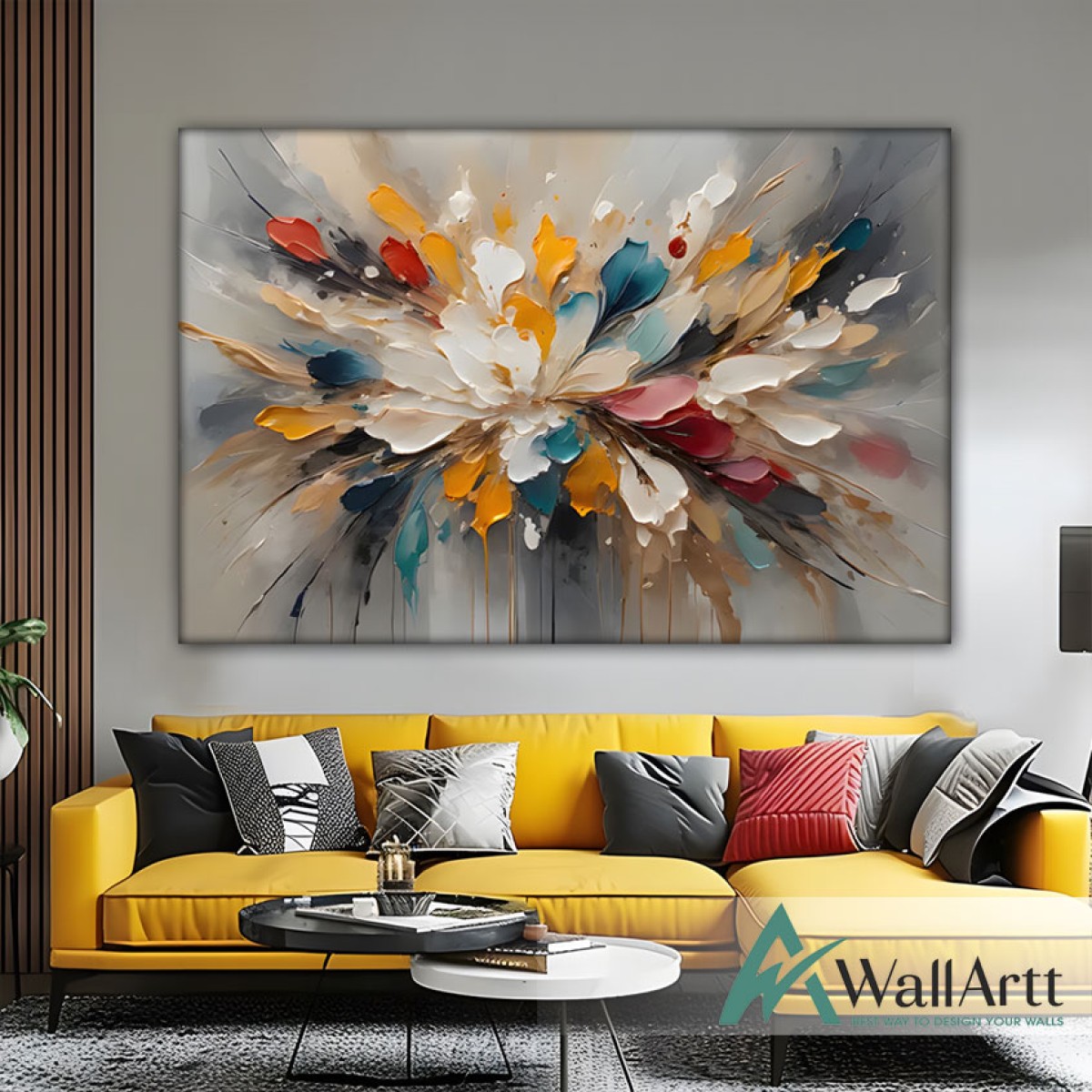 Abstract Flower Explosion 3d Heavy Textured Partial Oil Painting - Wall Art